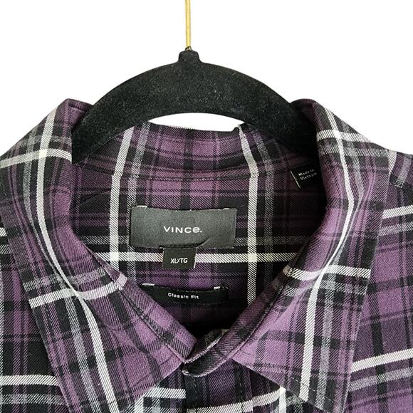 Vince Mens Berkeley Plaid Shirt Size XL Purple Classic Fit Button Down Collared - Picture 4 of 11